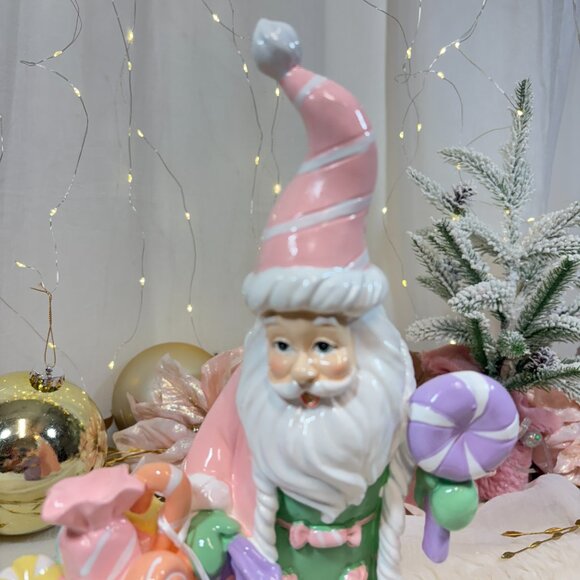 Christmas Pastel Pink Santa Claus Figure Macaron Candy Bag Peppermint Square - Picture 4 of 10